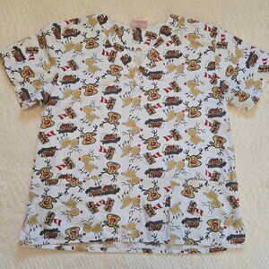 Reindeer Holiday Christmas Scrub top